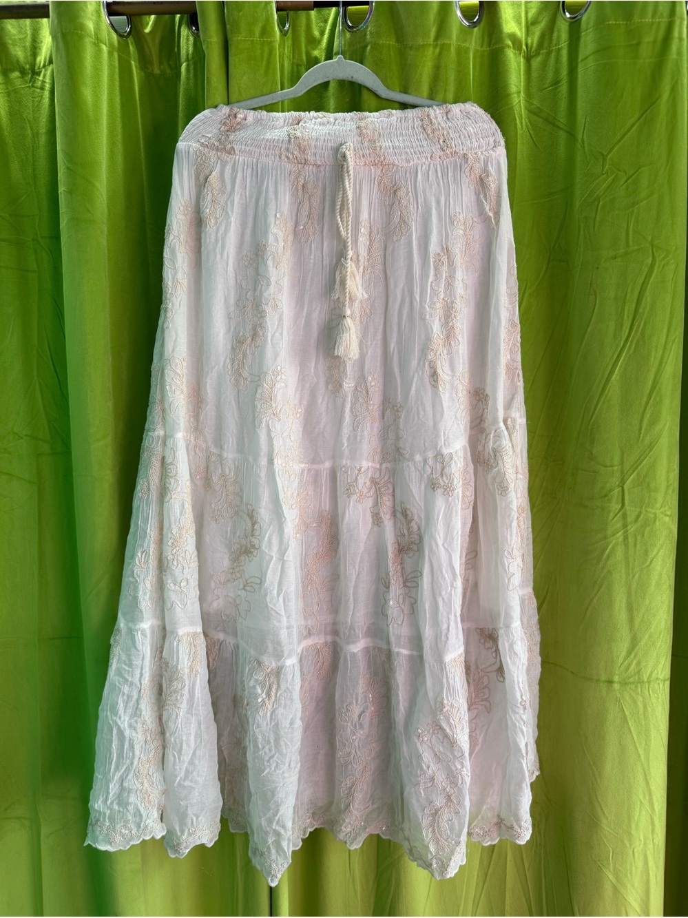 POL Maxi Sequin Embellished Skirt Cream White Tiered Small